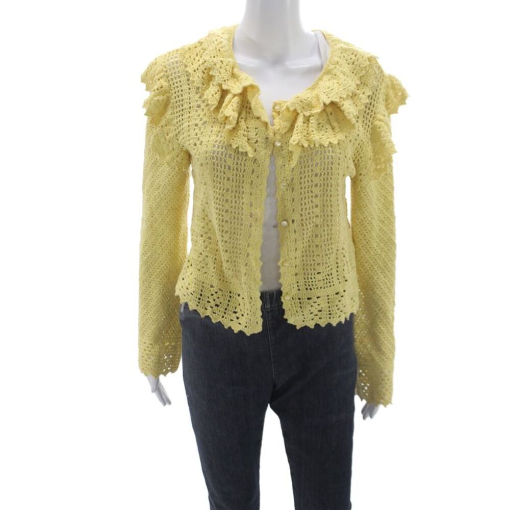Love Shack Fancy Women Cardigan Yellow Cotton Long Sleeve Size L